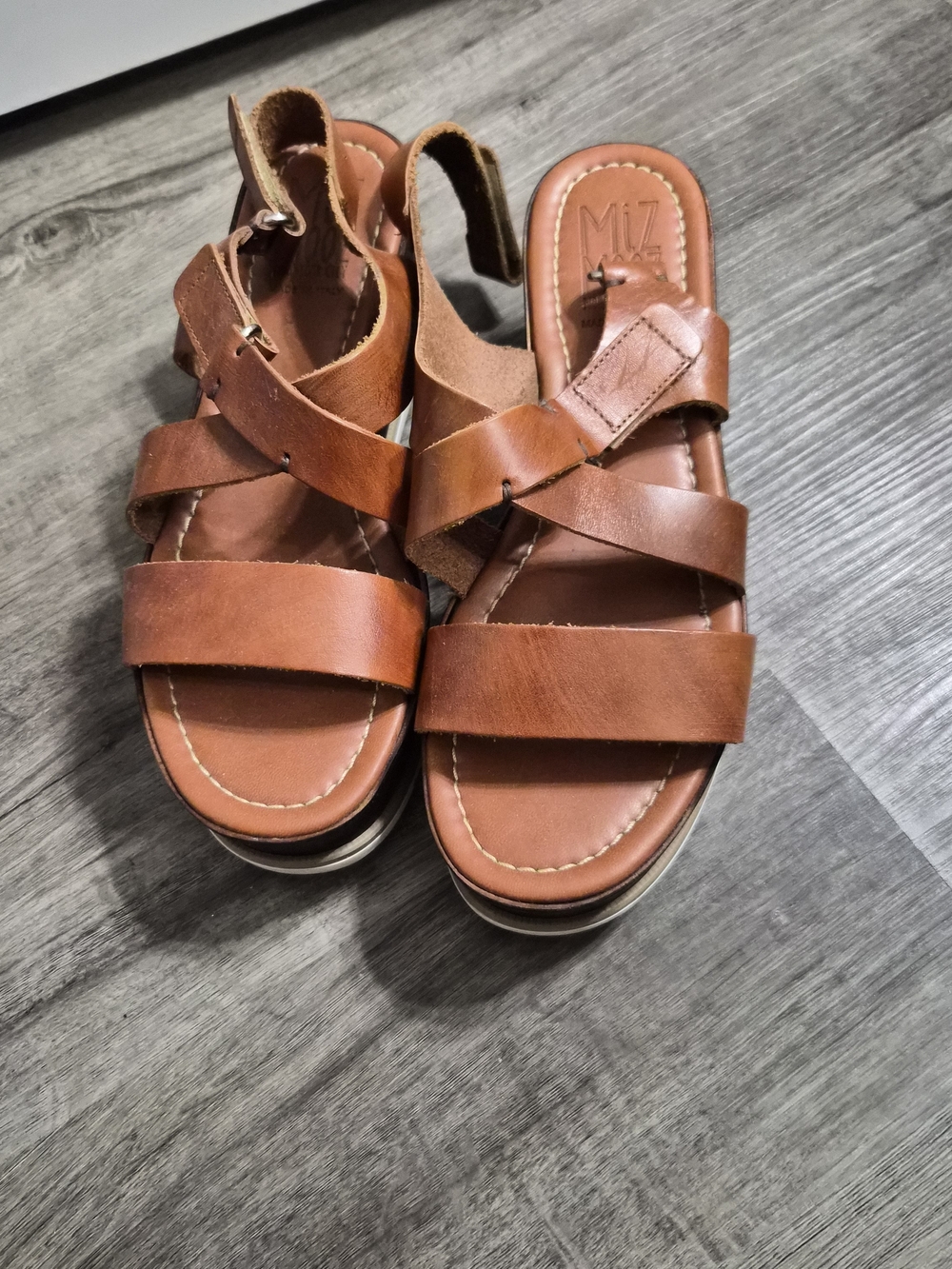 Miz Mooz Tan Leather Cross-Strap Women's Sandals